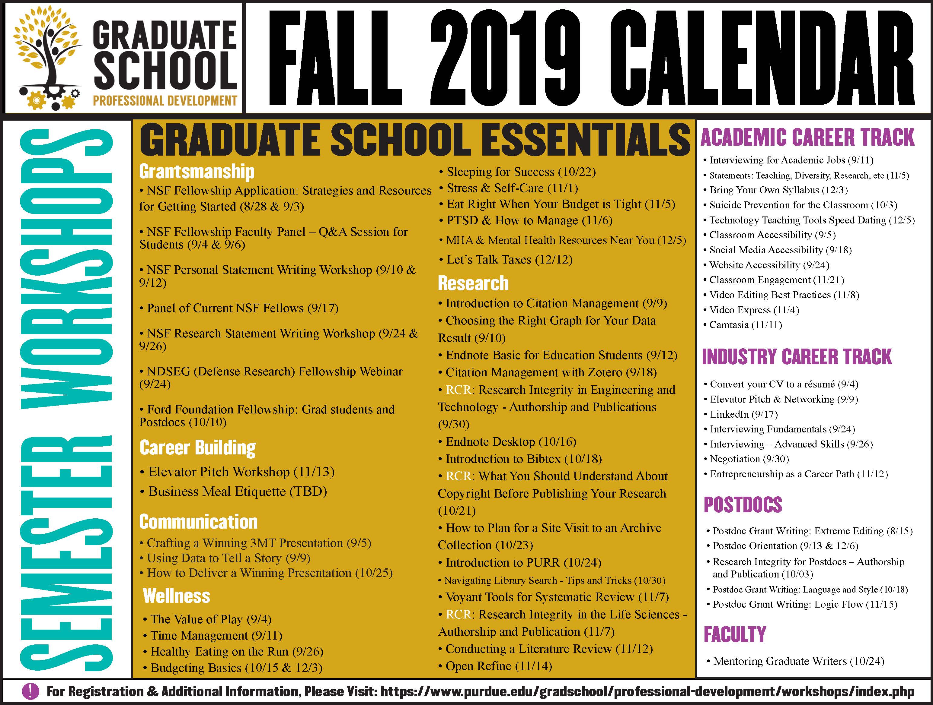 Graduate School Professional Development Fall 2019 Calendar Elmore